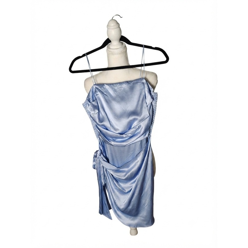 Amandaโ Uprichard Saretha Silk Dress Baby Blue Draped Mini Dress Medium NEW